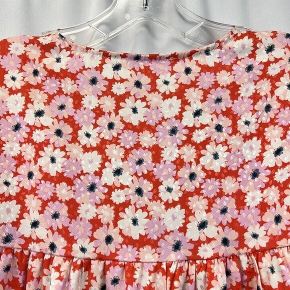FSL Apparel Womens Multicolor Floral Short Sleeve Floral Blouse Top Size Small - Picture 6 of 8